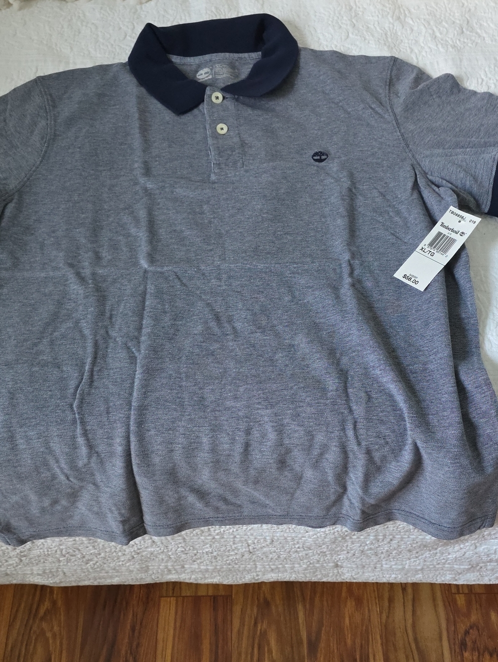 Timberland Heather Gray Polo with Navy Contrast Collar